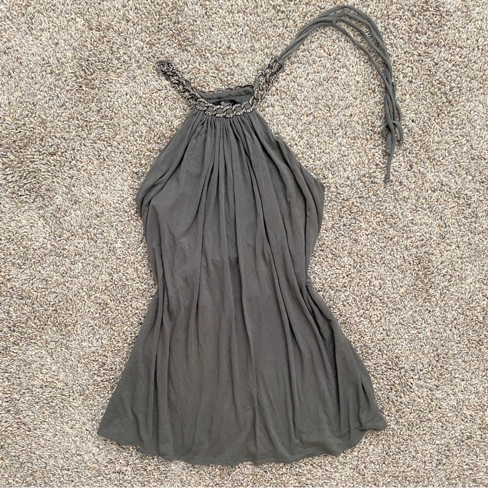 Sky Top with Halter Adjustable Tie M Grey